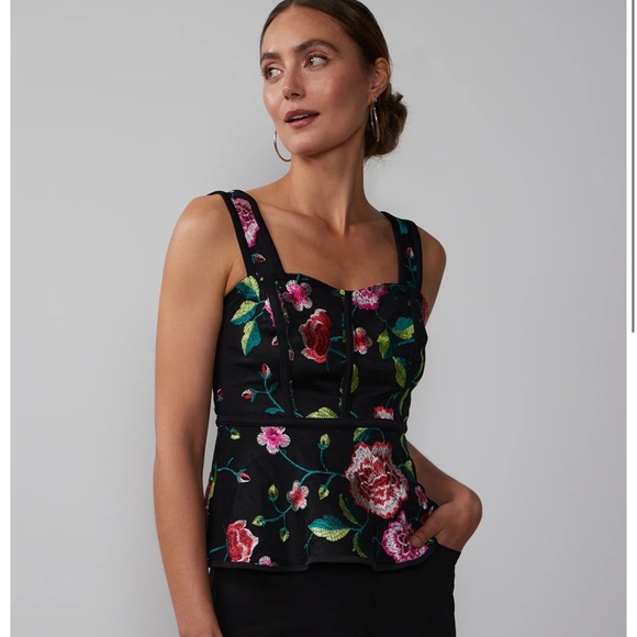 New York and Company Embroidered Mesh Peplum Top - Picture 5 of 6